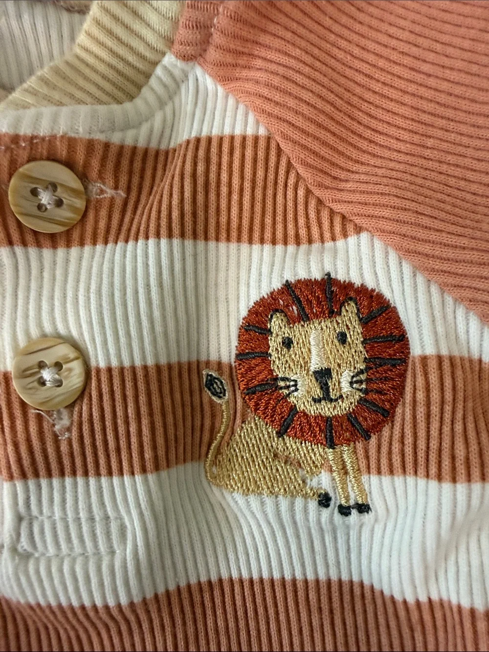 Zara Rust & Cream Striped Lion Ribbed Two-Piece Set